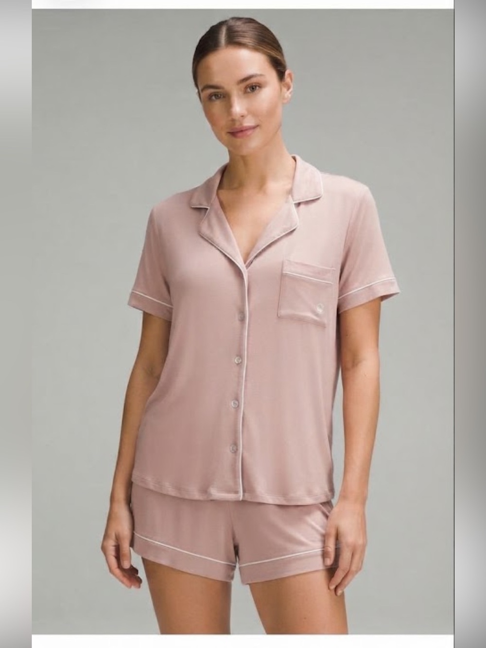 Born Blush Short Sleeve Button Pajama Set with Contrast Piping